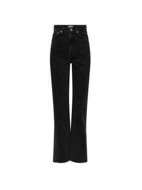 Only Onlriley Ex High Waist Straight Dnm Dot258 Noos Black Raw Hem Jeans, SZ 27